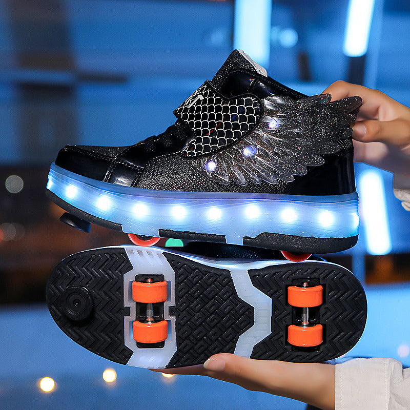 Double-wheel Deformed Wings LED Luminous Rollerskate