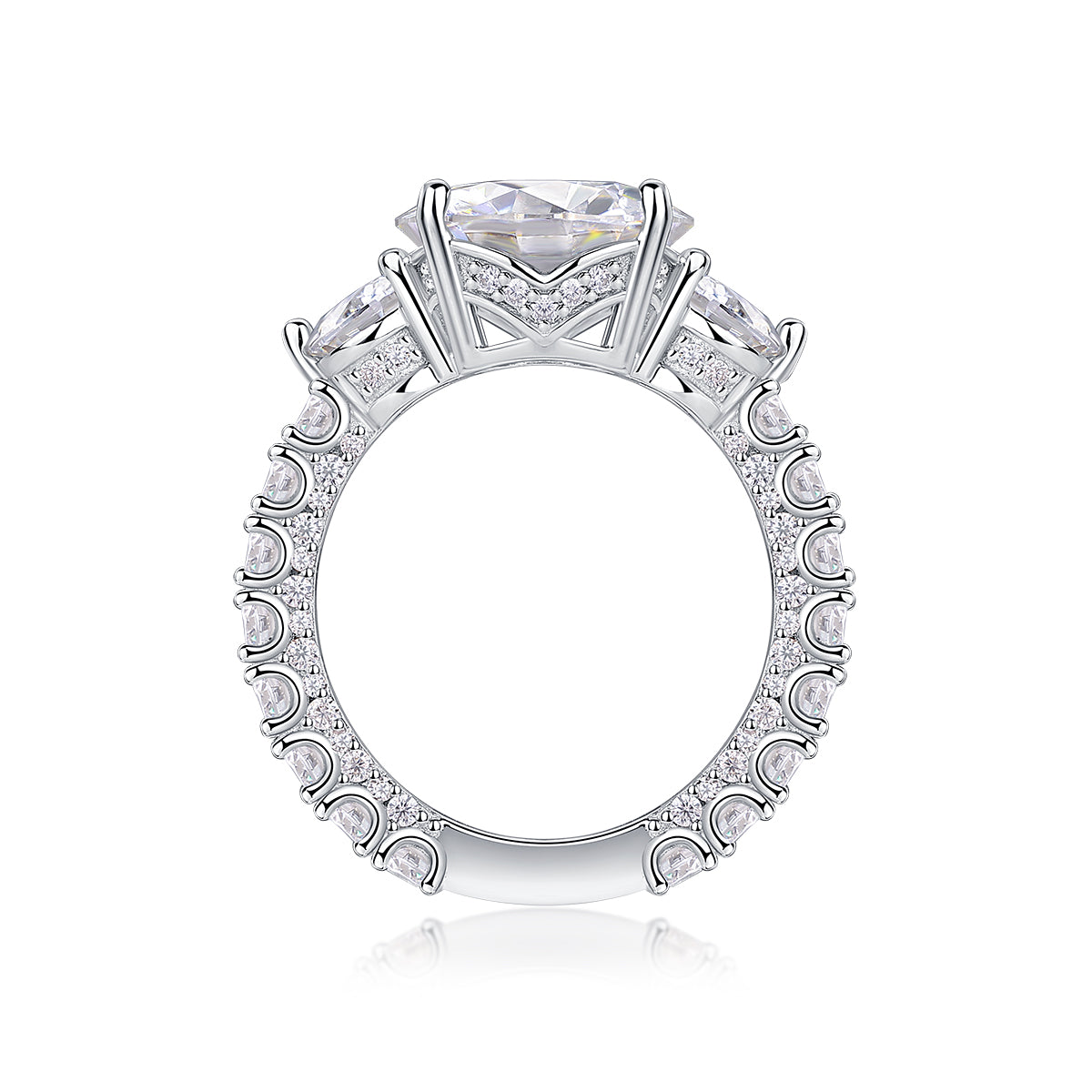 Three-diamond Shining - Set With Top-quality 5-carat Moissanite S925 Silver And Platinum-plated Diamond Wedding Ring. The Ring Can Be Inspected With A Diamond Pen