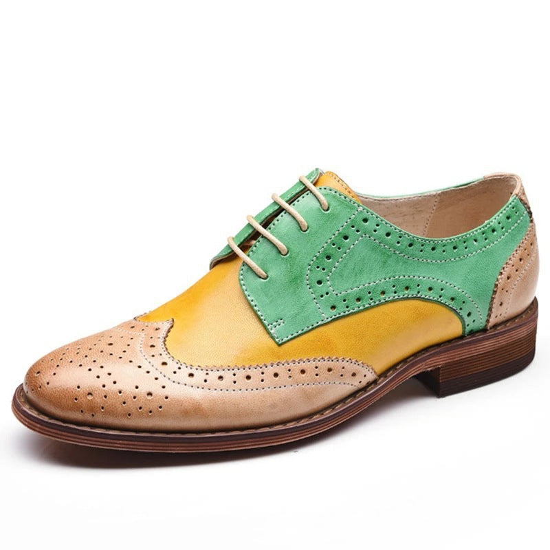 Comfortable Low Heel Oversize Lace Up Color Blocking Single Shoe