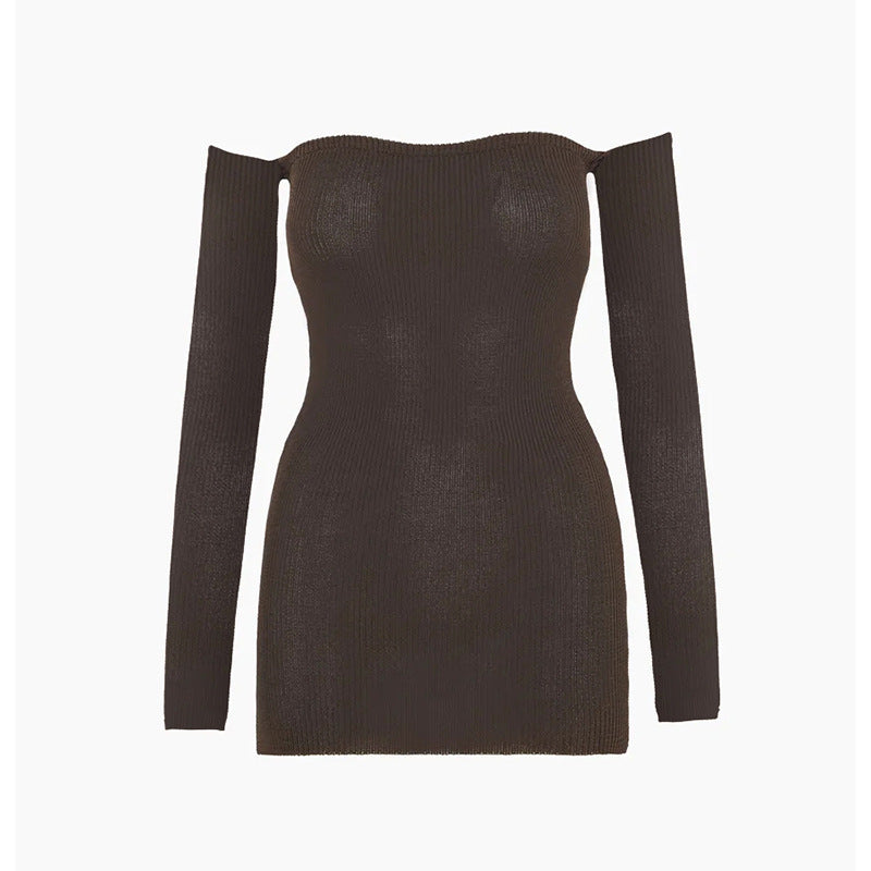 Knitted Dress Women's European And American Slim Fit Backless Long Sleeve Off Shoulder Dress