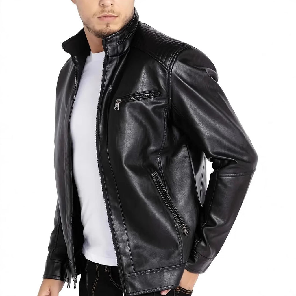 Men's  Stand Collar  Leather Jacket
