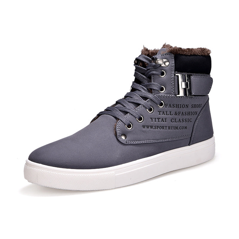 High top canvas Leather Fur Winter Men Boots