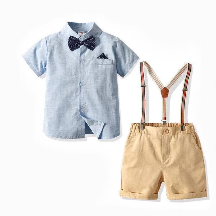 Short-sleeved T-shirt Suspender Pants