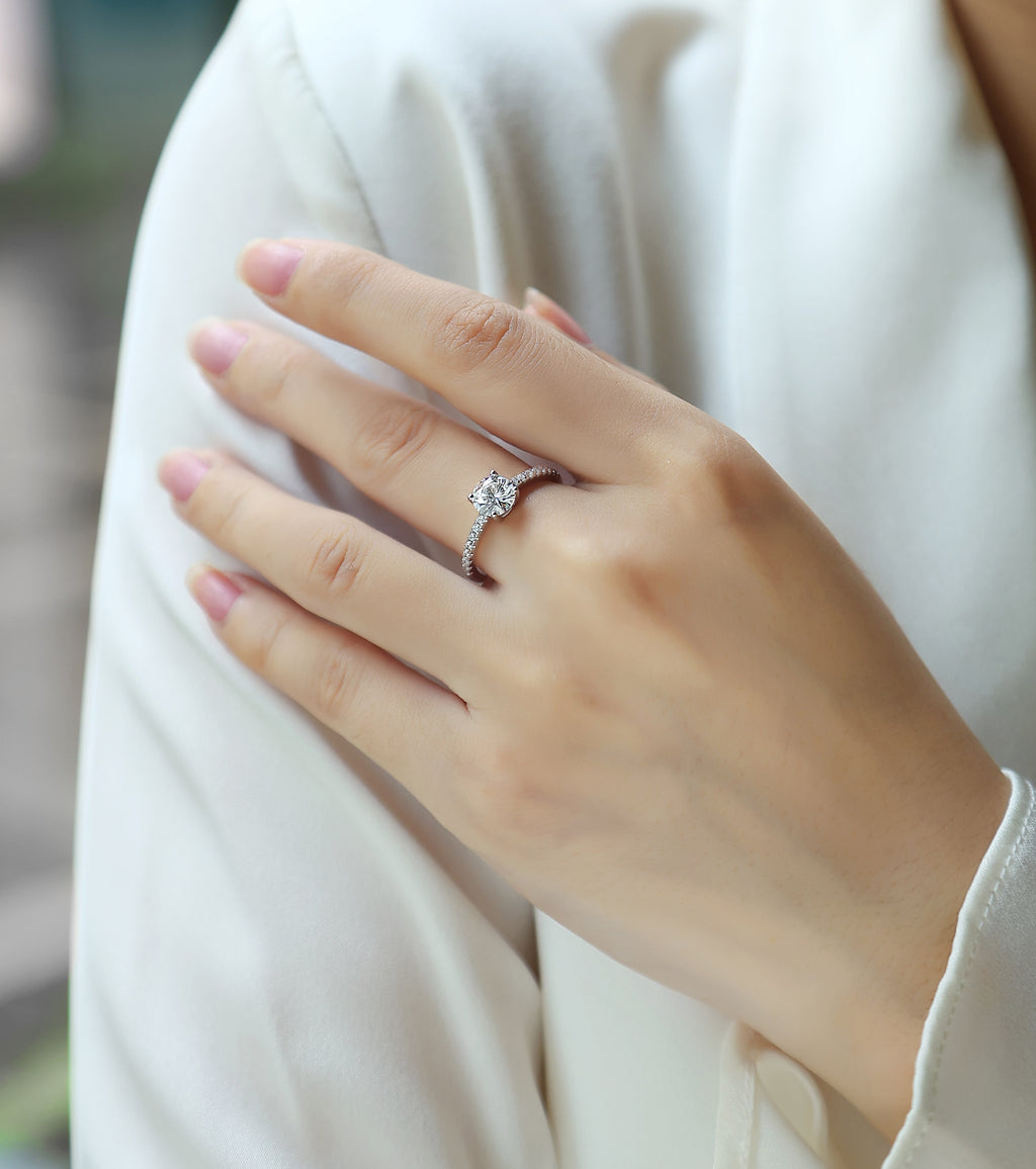 With You - A Wedding Ring Set With 1-2-3-5-10 Carat Top-quality Moissanite S925 Silver And Platinum-plated Diamond. The Ring Can Be Inspected With A Diamond Pen