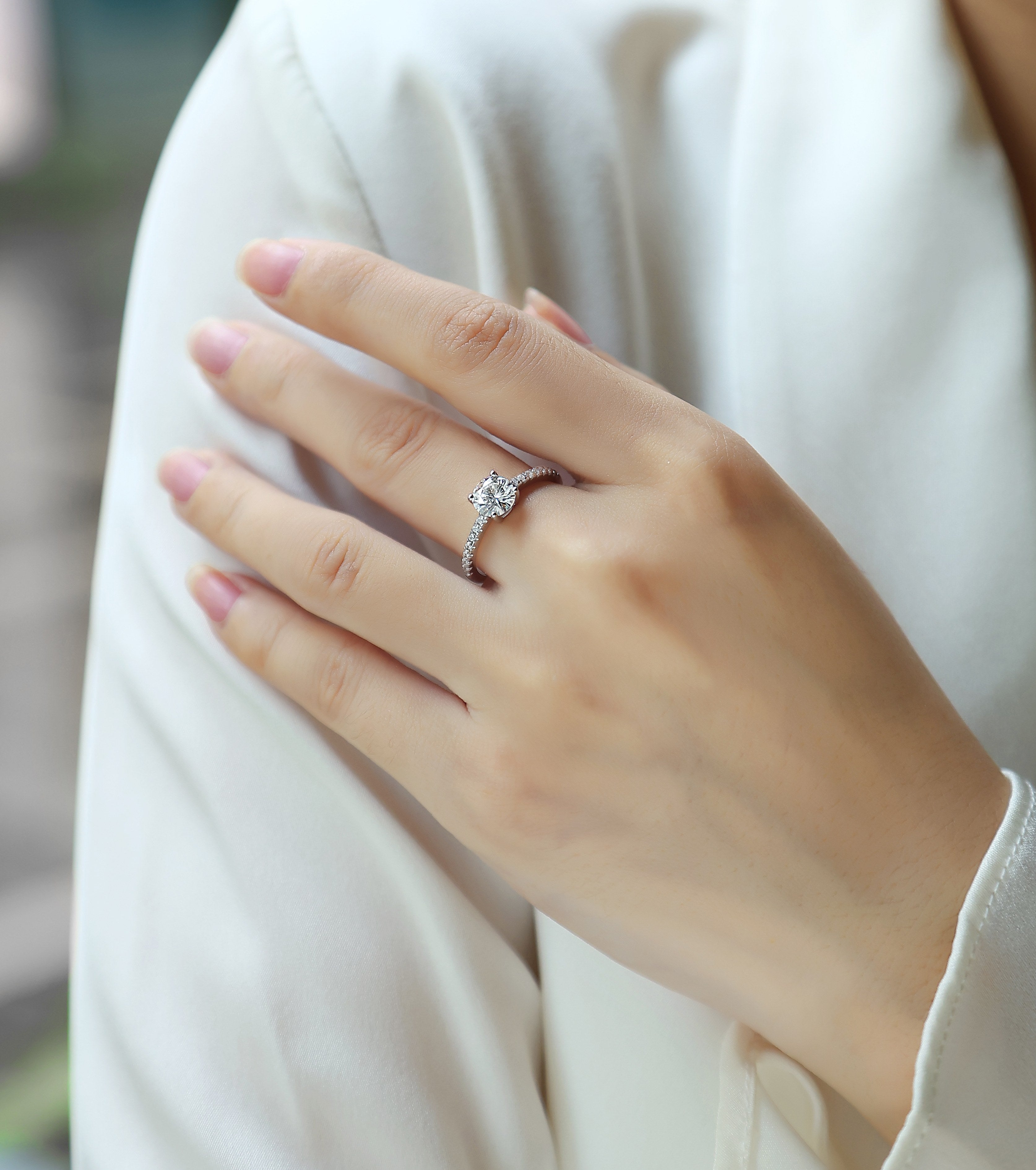 With You - A Wedding Ring Set With 1-2-3-5-10 Carat Top-quality Moissanite S925 Silver And Platinum-plated Diamond. The Ring Can Be Inspected With A Diamond Pen