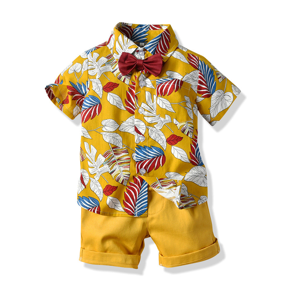 Two-piece short sleeve floral shirt shorts