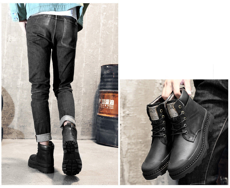Leather high-top casual shoes
