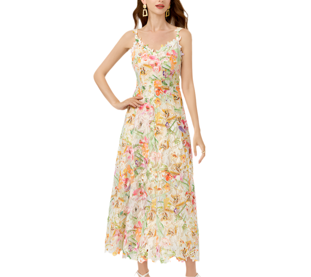 Flower Cutout Embroidered Lace Dress