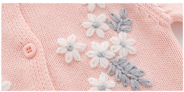 Embroidered Flower Knit Romper Long Sleeve  Jumpsuit