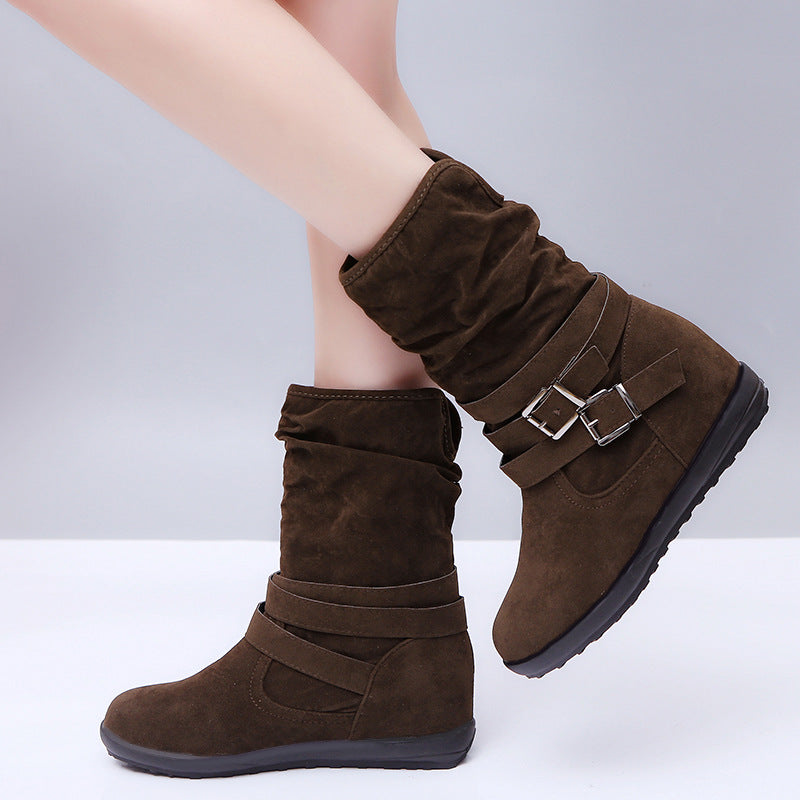 Double buckle plus fleece cotton boots