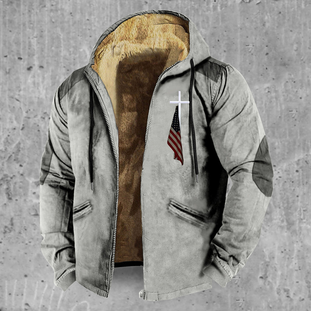 3D Hooded Zipped Cotton-padded Jacket