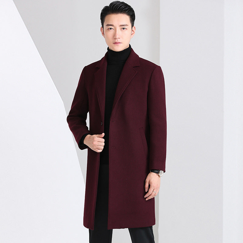 Slim-fit Youth Korean-style Mid-length Wool Coat For Men