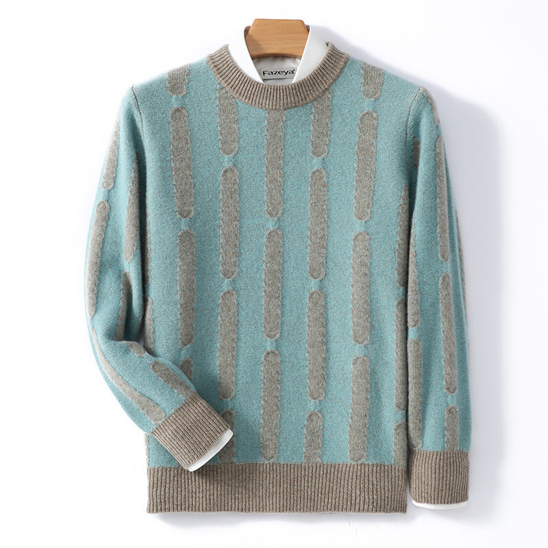 Half Turtleneck Vertical Pattern Color Matching Long Sleeve Sweater