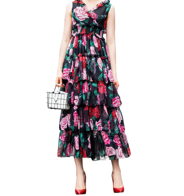 Rose print princess dress