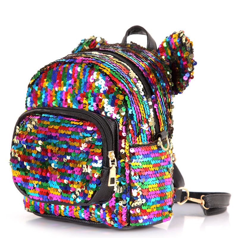 Colorful Sequin Labeled Ear Stitching Ladies Small Square Bag