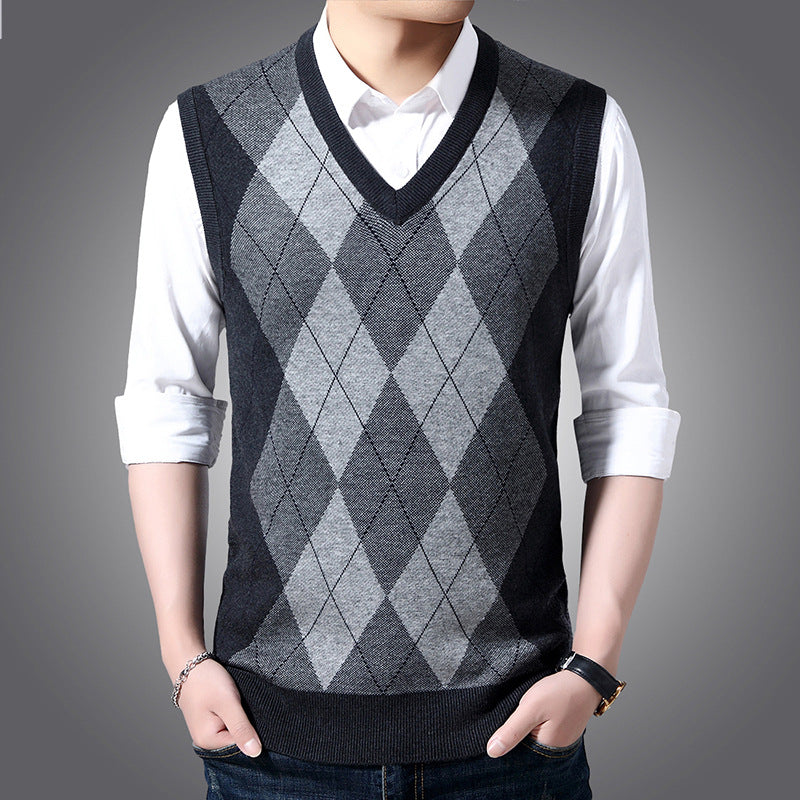 Wool Knitted Vest Middle-aged And Elderly Men's Thickened Sweater