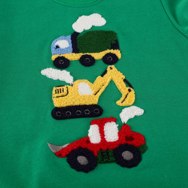 Mao Mao Embroidered Excavator Crew-Neck Long-Sleeve Childrens Top