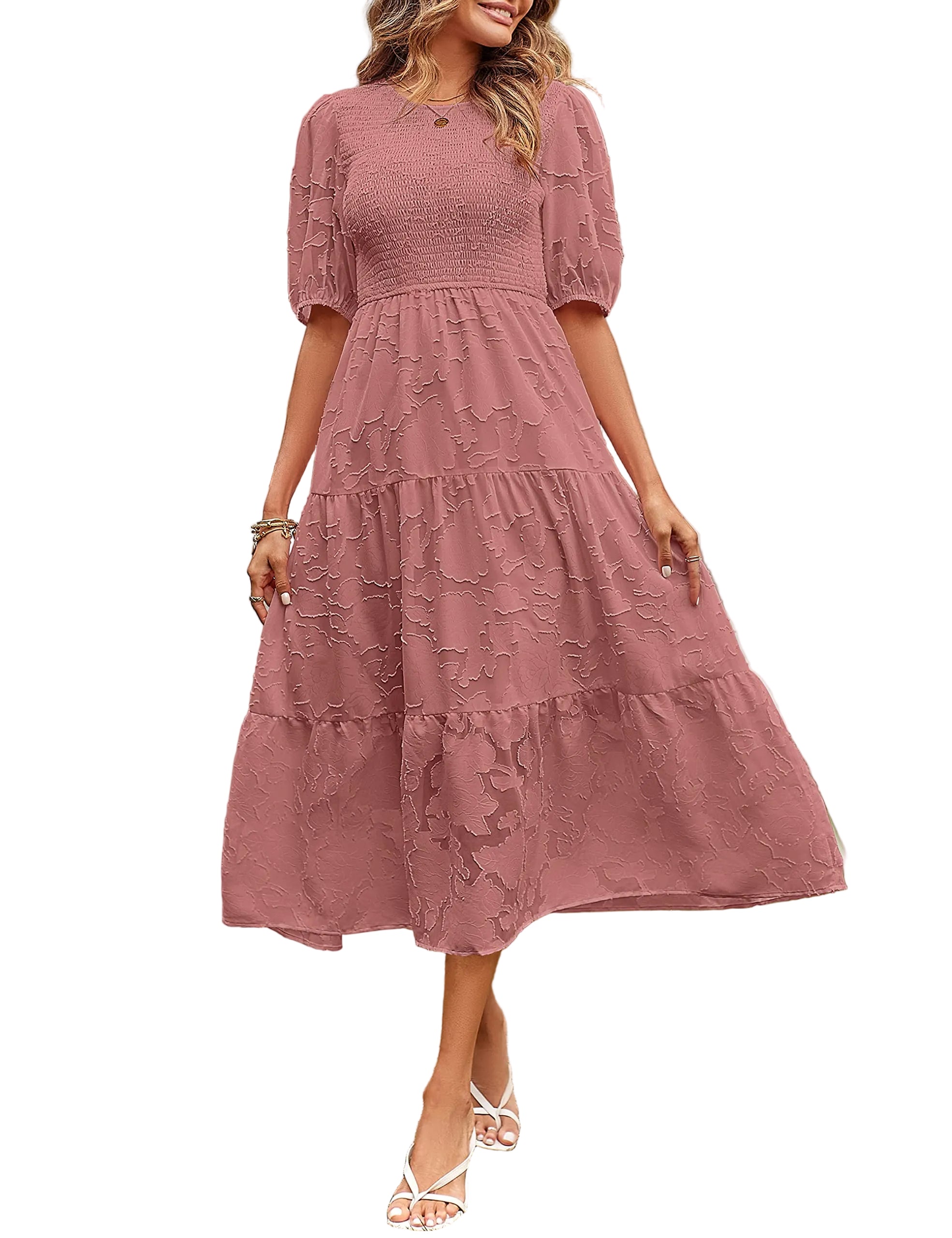 Casual Lace Dress Floral Ruffle Puff