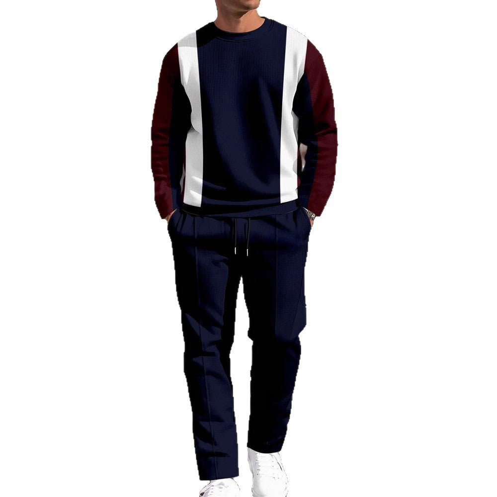 Men's Casual Sporty Round Neck Sweatshirt And Pants Two-piece Set