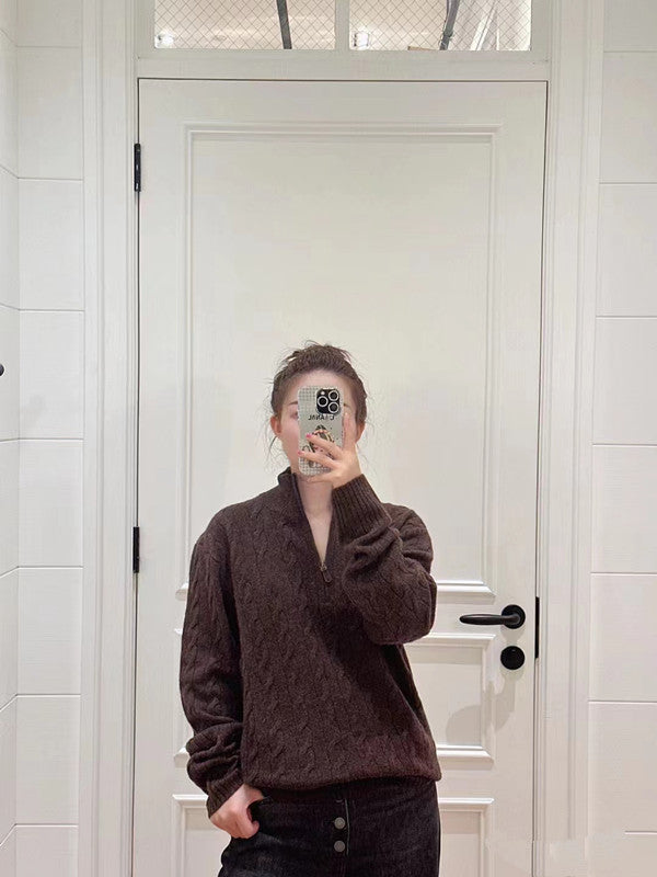 Half Zipper Sweater Slimming Short Top