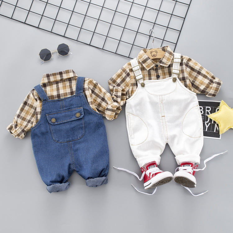 long-sleeved plaid shirt denim strap cover