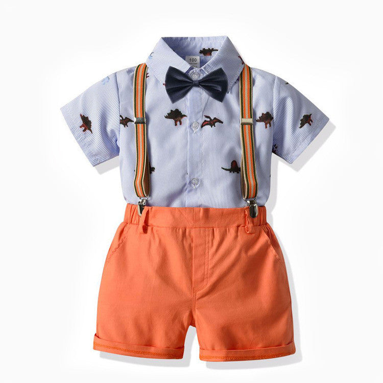 Short-sleeved T-shirt Suspender Pants