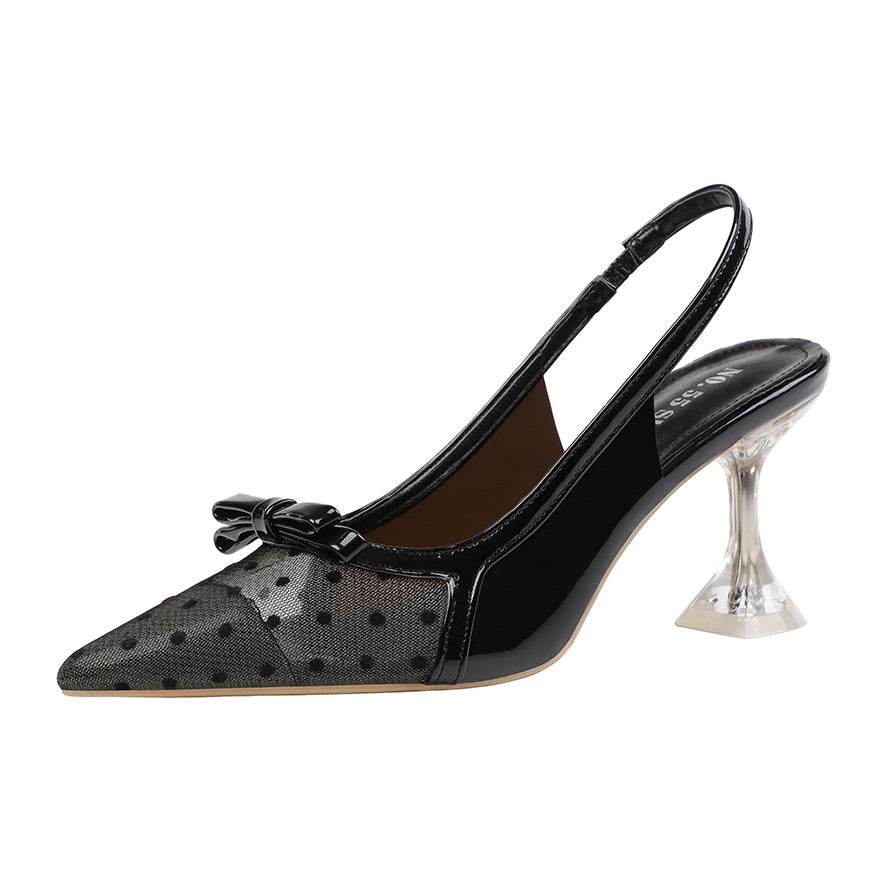 Fashion Pointed Polka Dot High Heels With Bow Transparent