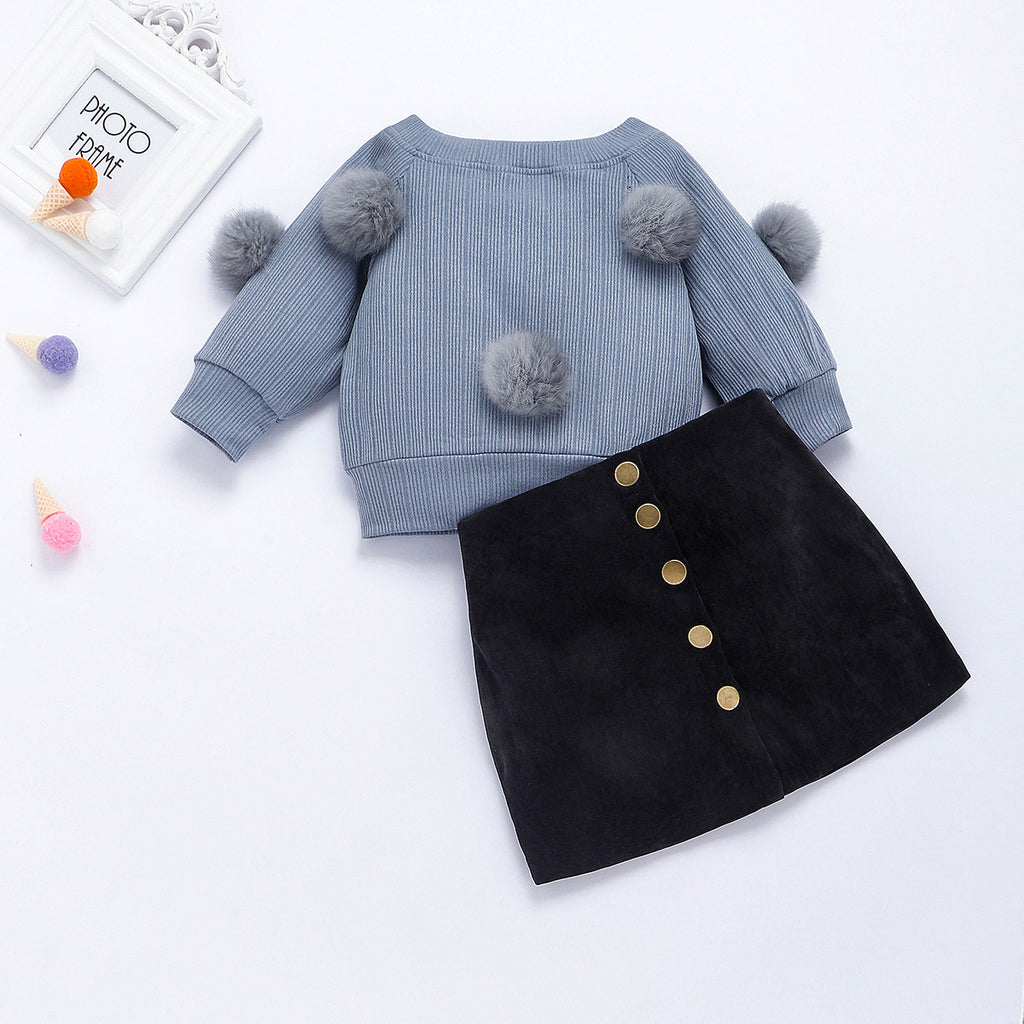 New girls' plush ball pit striped top and skirt two-piece suit