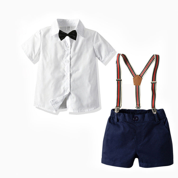 Short-sleeved T-shirt Suspender Pants