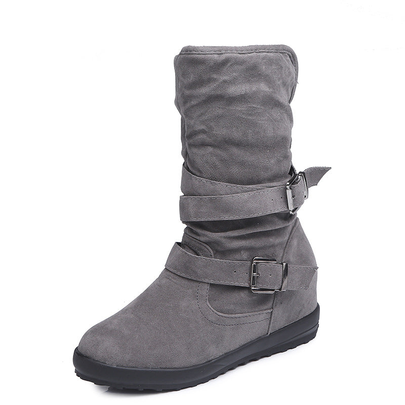 Double buckle plus fleece cotton boots