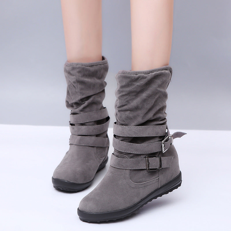 Double buckle plus fleece cotton boots