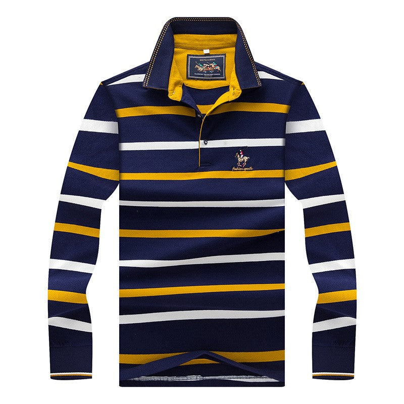 Striped lapel long sleeve T-shirt