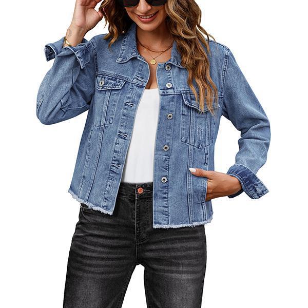 Casual Embossed Denim Jacket Button Top