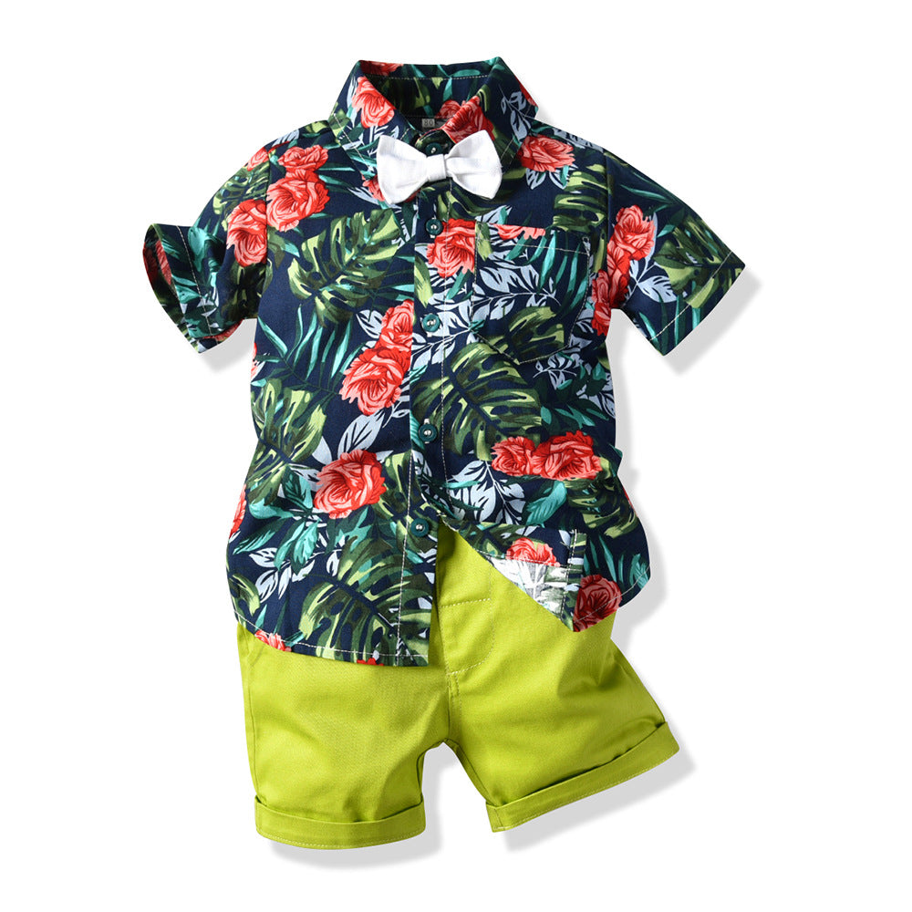 Two-piece short sleeve floral shirt shorts