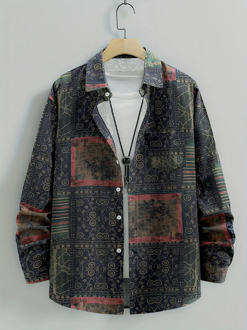 Mens Long-sleeve Striped Printed Shirt