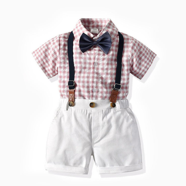 Short-sleeved T-shirt Suspender Pants