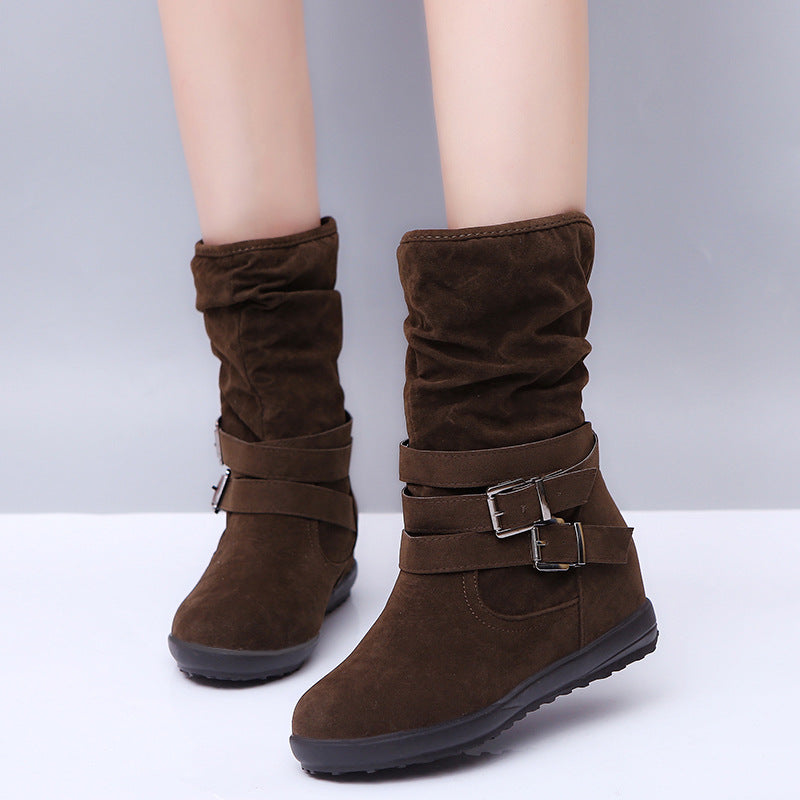 Double buckle plus fleece cotton boots