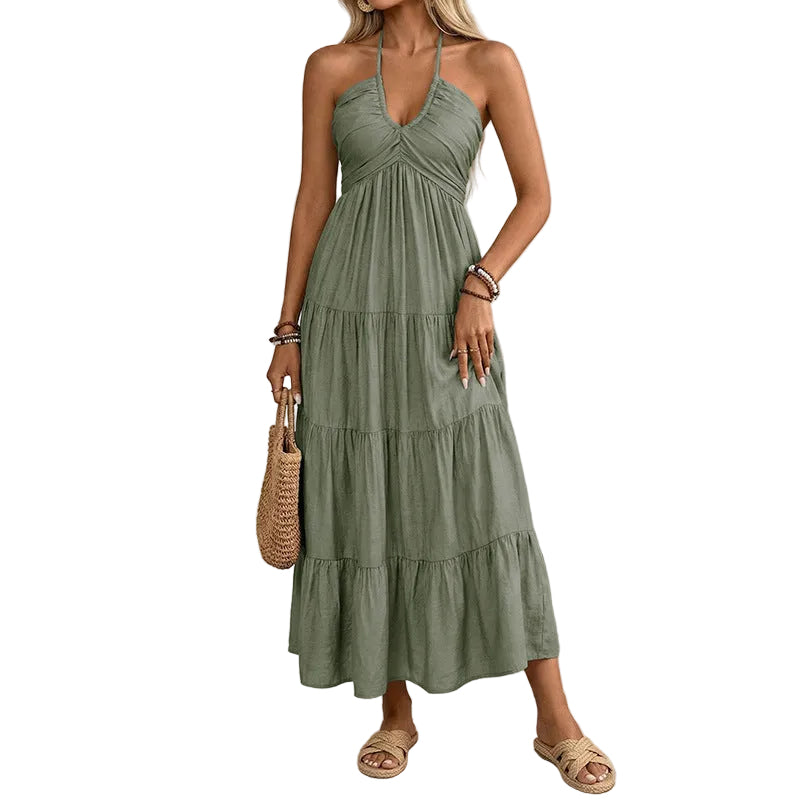 Loose-fitting, Neck-hanging Vacation-style Maxi Dress