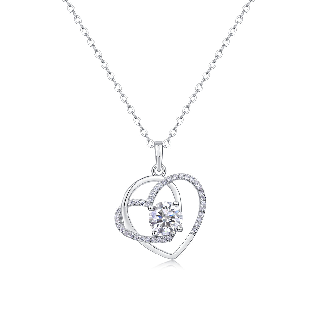 Heart To Heart - A Fashionable And Light Luxury Jewelry Pendant Necklace Set With Top-quality Moissanite, S925 Silver Plated Platinum