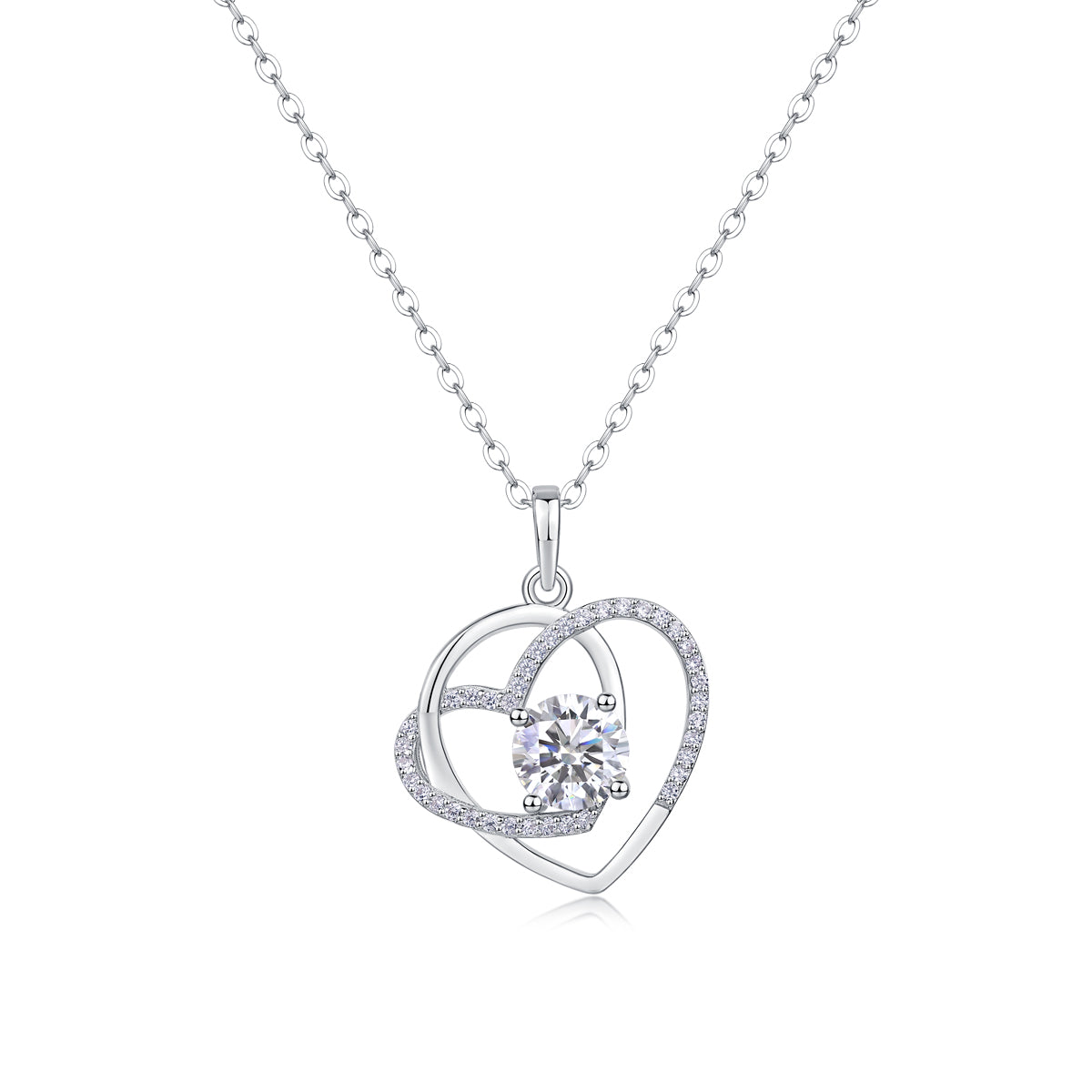 Heart To Heart - A Fashionable And Light Luxury Jewelry Pendant Necklace Set With Top-quality Moissanite, S925 Silver Plated Platinum