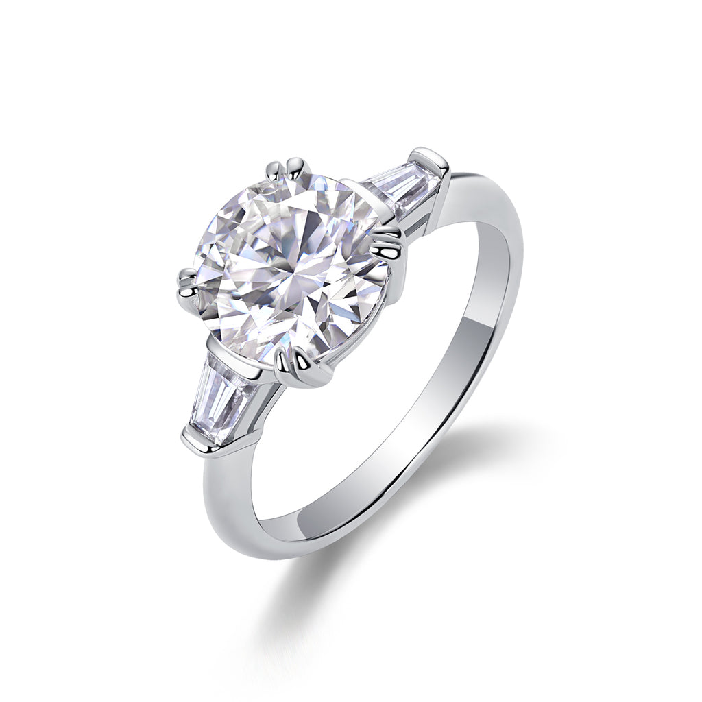 The Glorious Path - A Wedding Ring Set With Top-quality Octagonal Moissanite S925 In Silver And Platinum-plated. The Ring Can Be Inspected With A Diamond Pen