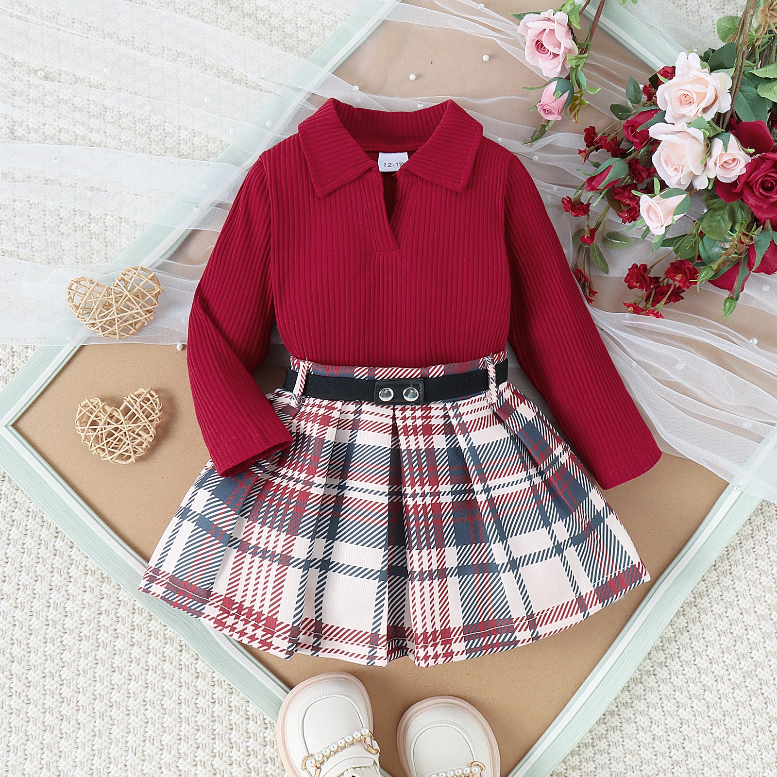 Suit Medium And Small Long Sleeve Pleated Skirt