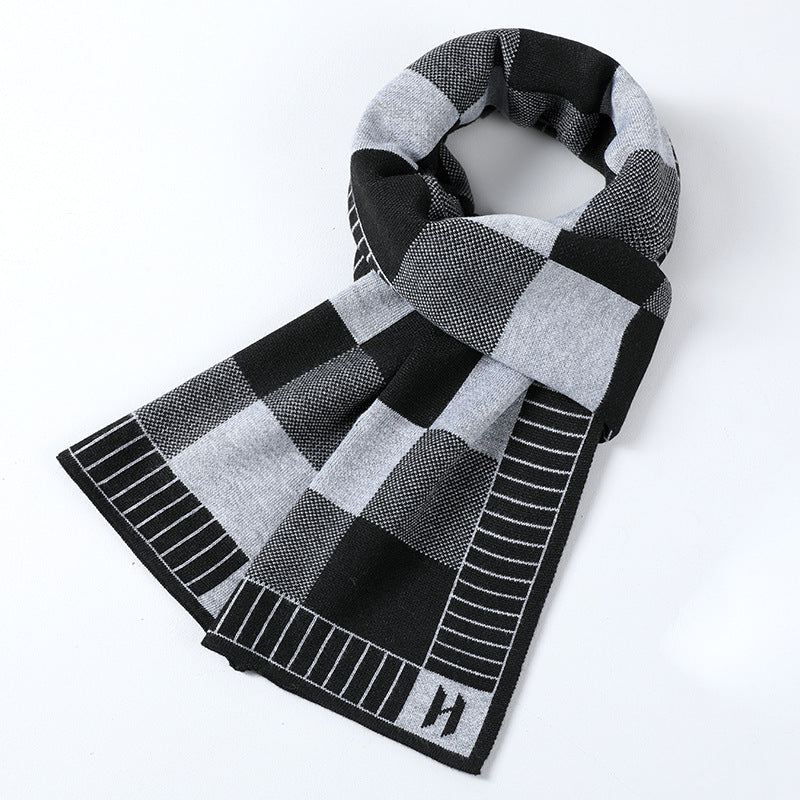 Cashmere Plaid Long Men's Scarf With Neck