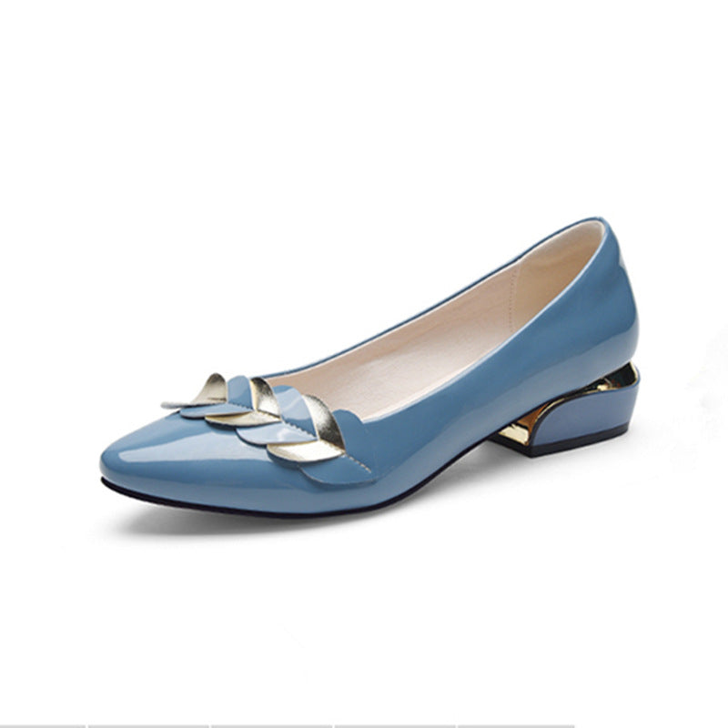 Square-heel Pointed Pump Patent Leather Shoes