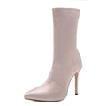 Satin Boots Mid Tube Short Boots Stiletto Pointed High Heel Mid Tube Boots