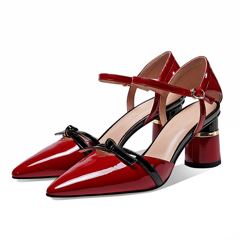 Women's Shoes With Pointed Toe Chunky Heels With Metal Buckle