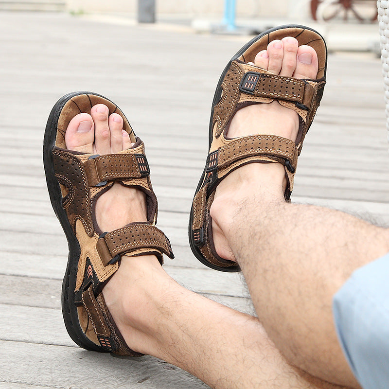 Sandals Leather Beach Top Layer Leather  Outdoor Casual Shoes