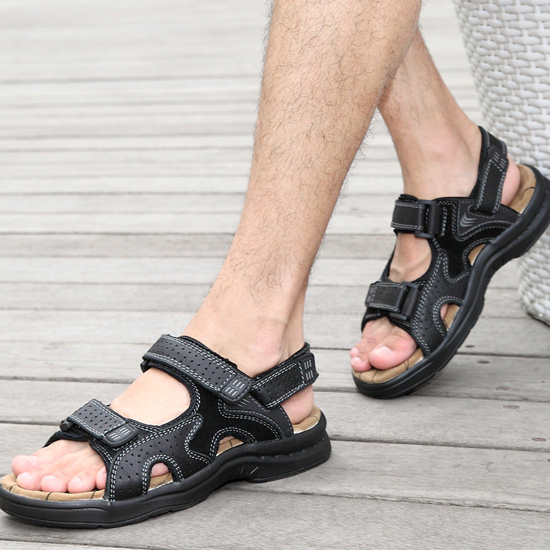Sandals Leather Beach Top Layer Leather  Outdoor Casual Shoes