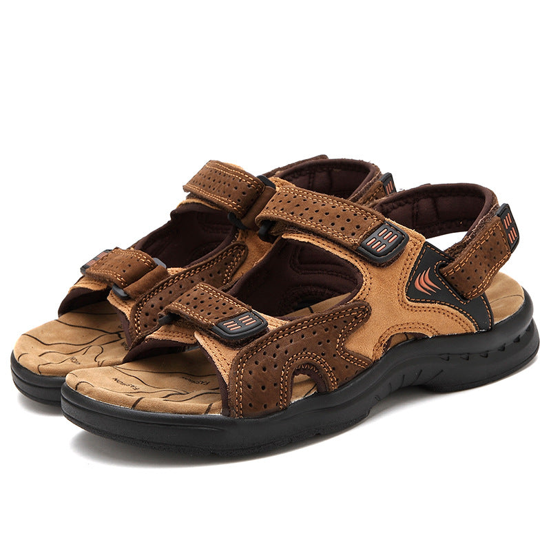 Sandals Leather Beach Top Layer Leather  Outdoor Casual Shoes