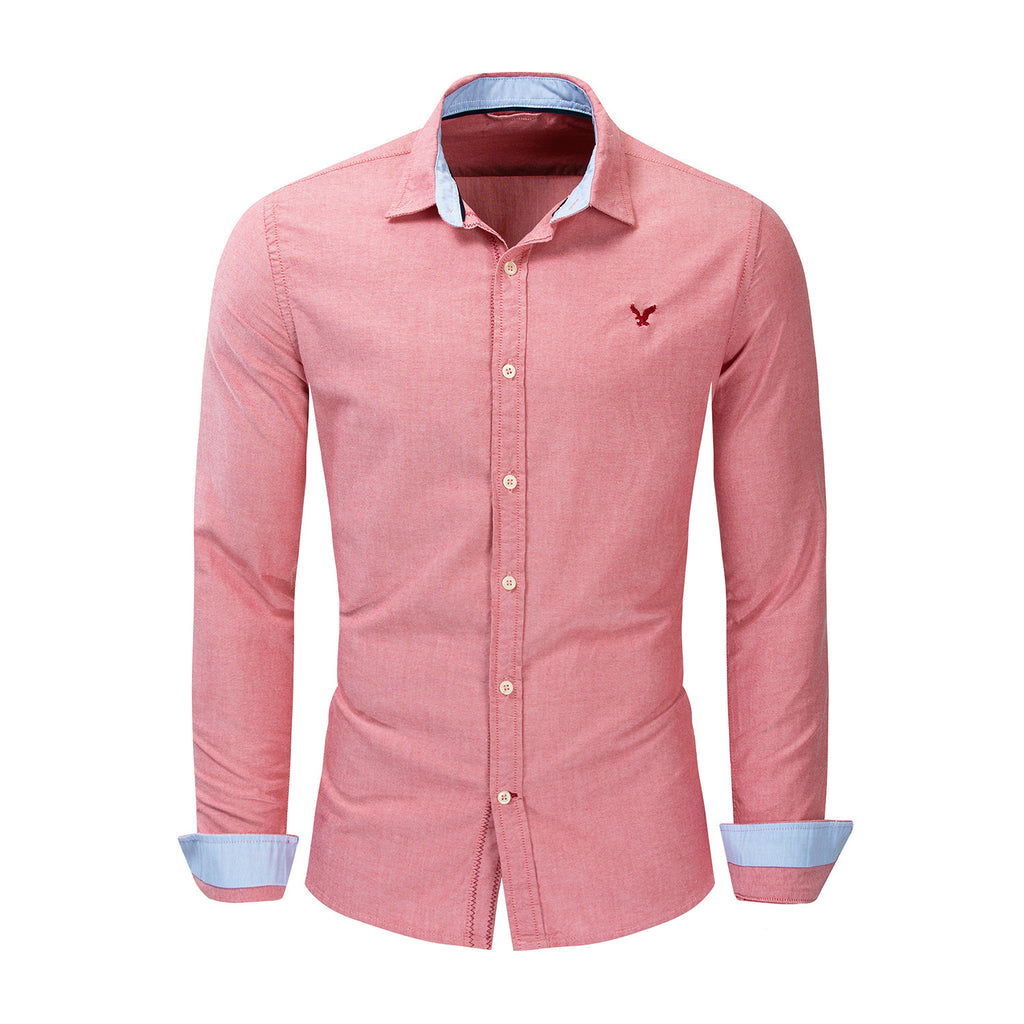 Casual Long-Sleeved Shirt Solid Color Oxford